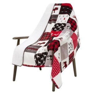 Brand New Forest Patchwork Flannel Throw Blanket with Sherpa Reverse